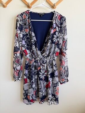 Express Floral Wrap Front Mini Dress